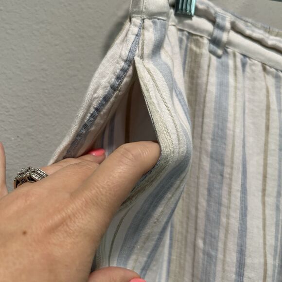 Kate Hill Casual Linen Pants XL Striped Pocket Drawstring Beach Coastal Boho - Picture 3 of 15